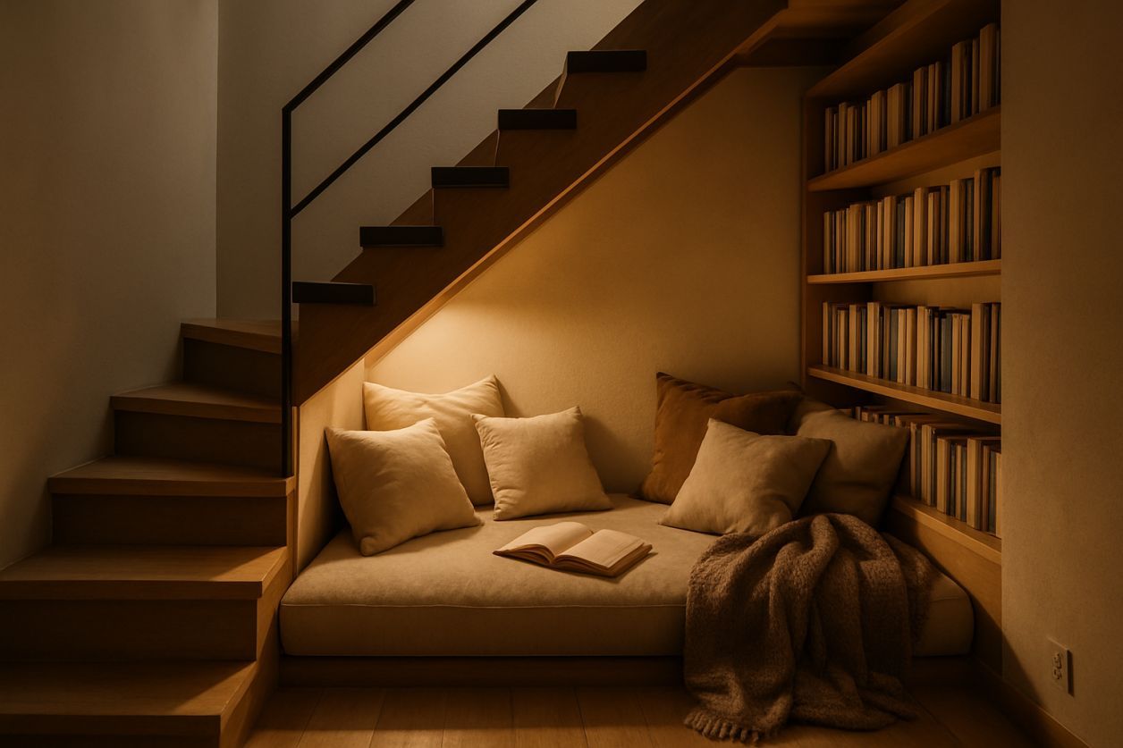 Coin lecture sous escalier lumineux