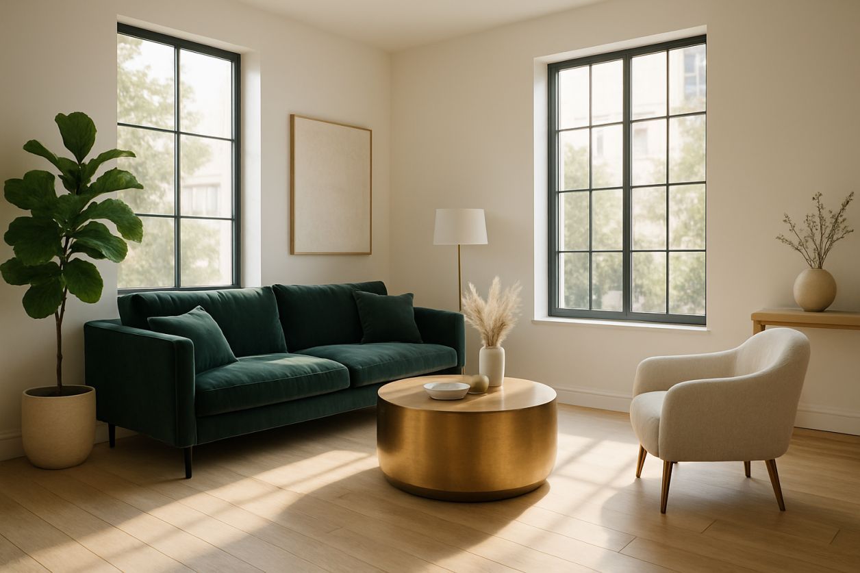 Salon chic : velours, laiton et bois clair